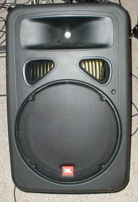 A JBL EON15 powered speaker. 