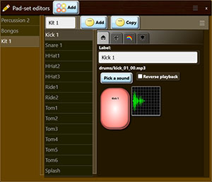 A screen shot of the Sound-pads panel pad-set editors. 