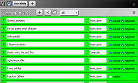 A screen shot of the Check-lists.com app with all items returned. 