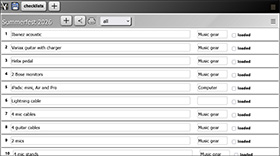 A screen shot of the Check-lists.com app with the list-of-lists hidden 